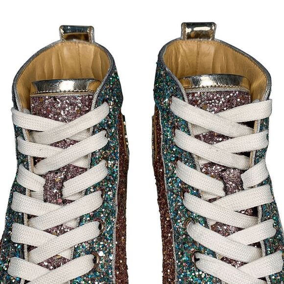 Christian Louboutin Bip Bip Orlato Glitter EU 38 US 8 High Top Lace Up Sneakers - Picture 3 of 12